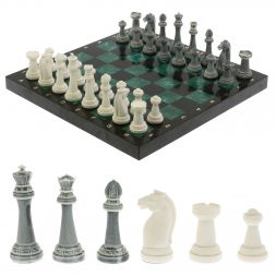 Шахматы &amp;quot;Стаунтон&amp;quot; из мрамолита / шабровский змеевик доска 40х40 см