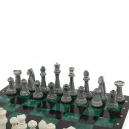Шахматы &amp;quot;Стаунтон&amp;quot; из мрамолита / шабровский змеевик доска 40х40 см