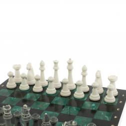 Шахматы &amp;quot;Стаунтон&amp;quot; из мрамолита / шабровский змеевик доска 40х40 см